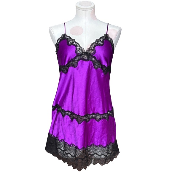 Victoria's Secret Purple Satin and  Lace Babydoll Lingerie Dress - Large - Picture 1 of 8